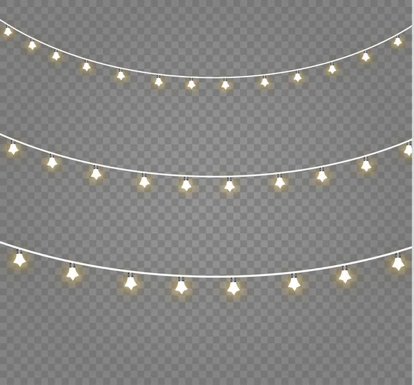 Christmas lights isolated on transparent background. Xmas glowing garland.Vector illustration — Stock Vector