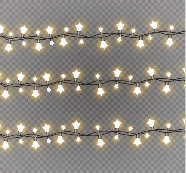 Christmas lights isolated on transparent background. Xmas glowing garland.Vector illustration — Stock Vector