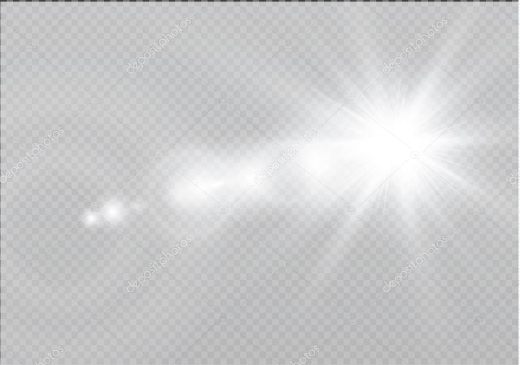 Vector transparent sunlight special lens flare light effect. Sun flash with rays and spotlight.