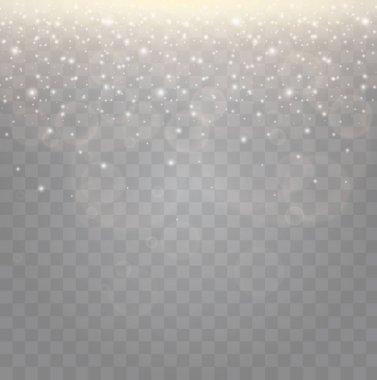 Beyaz kıvılcım ve altın yıldız özel ışık efekti parıltı. Vektör şeffaf arka plan üzerinde parıldıyor. Noel soyut