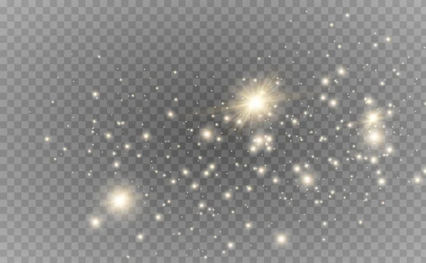 Vonken van witte en gouden sterren glitter speciaal lichteffect. Vector schittert op transparante achtergrond. Christmas abstract — Stockvector