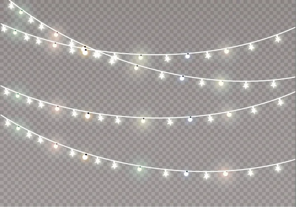 Luces de Navidad aisladas sobre fondo transparente. Guirnalda brillante de Navidad. Ilustración vectorial — Archivo Imágenes Vectoriales