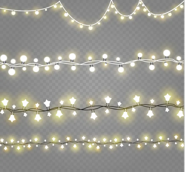 Kerstverlichting geïsoleerd op transparante achtergrond. Xmas gloeiende garland. Vectorillustratie — Stockvector