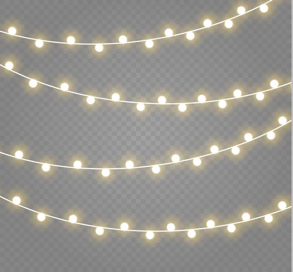 Lumières de Noël isolées sur fond transparent. Guirlande lumineuse de Noël Illustration vectorielle — Image vectorielle