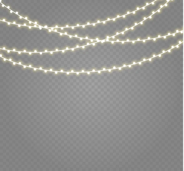 Christmas lights isolated on transparent background. Xmas glowing garland.Vector illustration — Stock Vector