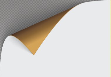 Sayfa kıvrımlı ve gölgesi boş bir kağıt üzerinde, reklam için tasarım öğesi ve beyaz arka planda izole edilmiş promosyon mesajı. EPS 10 vektör illüstrasyonu.