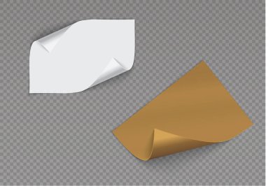 Sayfa kıvrımlı ve gölgesi boş bir kağıt üzerinde, reklam için tasarım öğesi ve beyaz arka planda izole edilmiş promosyon mesajı. EPS 10 vektör illüstrasyonu.