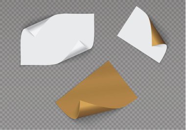 Sayfa kıvrımlı ve gölgesi boş bir kağıt üzerinde, reklam için tasarım öğesi ve beyaz arka planda izole edilmiş promosyon mesajı. EPS 10 vektör illüstrasyonu.