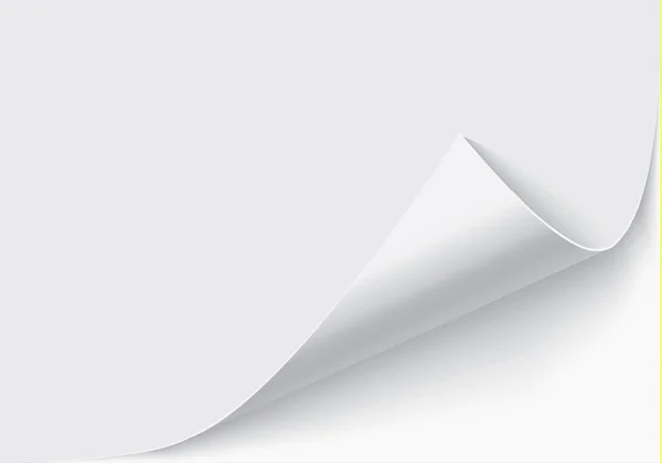 Rizo de página con sombra en una hoja de papel en blanco, elemento de diseño para publicidad y mensaje promocional aislado sobre fondo blanco. EPS 10 ilustración vectorial. — Archivo Imágenes Vectoriales