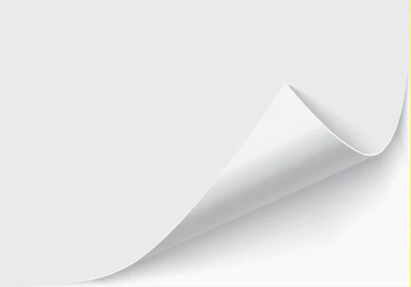 Sayfa kıvrımlı ve gölgesi boş bir kağıt üzerinde, reklam için tasarım öğesi ve beyaz arka planda izole edilmiş promosyon mesajı. EPS 10 vektör illüstrasyonu.