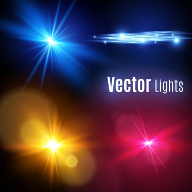 Gerçekçi Lens Flare öğeleri koleksiyonu. Işık etkisi şeffaf Design.yellow parlayan ışık patladı. Vektör çizim ışık dekorasyon etkisi ile ray. Parlak yıldız