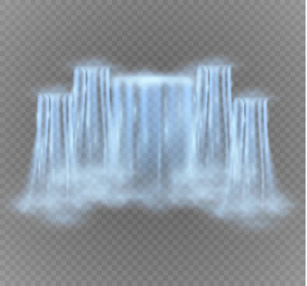 Realistic vector waterfall with clear water. Natural element for design landscape images.Isolated on transparent background.