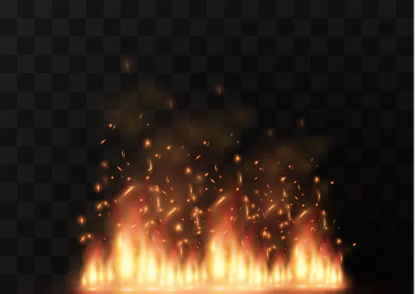 Realistische vuur transparant speciaal effect vectorelement. Een hete vlam is barsten. Campfire.Heat overlay. Vector brand. Vector vlam. Brand elementen, decoratieve vlam. — Stockvector