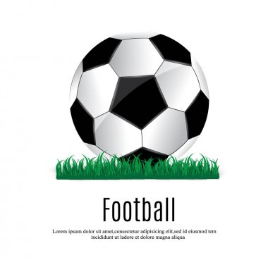 topu çimenlerin üzerinde yatıyor. bir futbol maçı. vektör çizim. Bir güzel bir top ve yeşil çim. Futbol Ligi el ilanı tasarım şablonu. Futbol poster davet Futbol Spor.