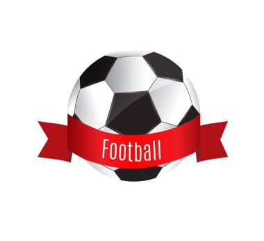 Top ve kırmızı kurdele. Futbol oyunu. vektör çizim. Güzel bir top ve kaydırma. Broşür tasarım şablonu. Futbol futbol poster davet ediyor.