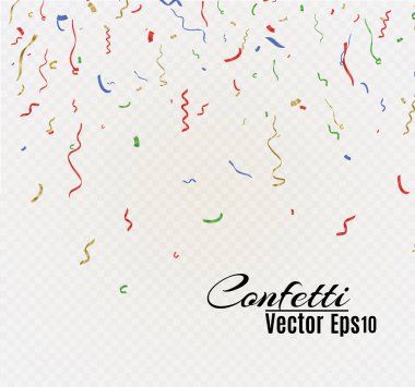 Golden confetti, isolated on cellular background. Festive vector illustration Tiny confetti with ribbon on white background. Festive event and party. Vector yellow. clipart