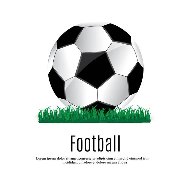 球躺在草地上。一场足球赛。矢量插图。一个美丽的球和绿草。足球联赛传单设计模板。足球海报邀请足球运动. — 图库矢量图片