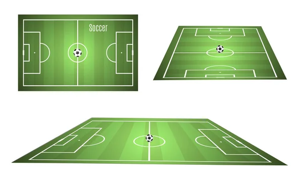 Der Ball liegt auf dem Rasen. Fußballspiel. Vektorillustration. schöner Ball und grünes Gras. Faltblatt-Design-Vorlage. Fußballplakat lädt zum Fußball ein. — Stockvektor