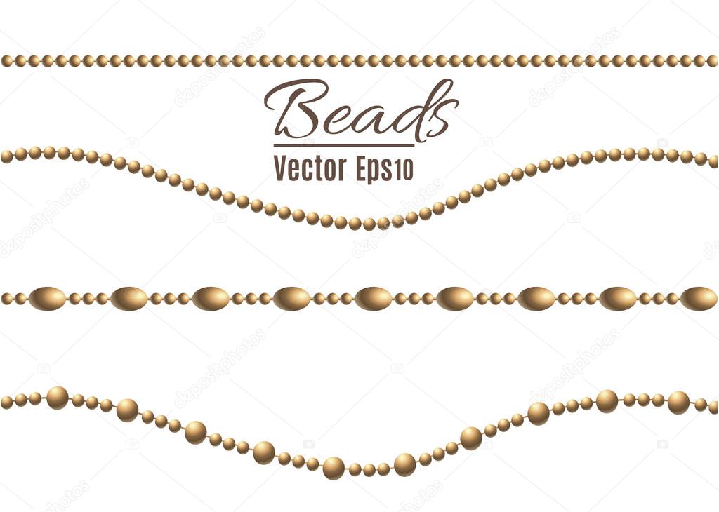 A beautiful chain of Golden color.String beads are realistic insulated. Decorative element of gold bead design.vector illustration.