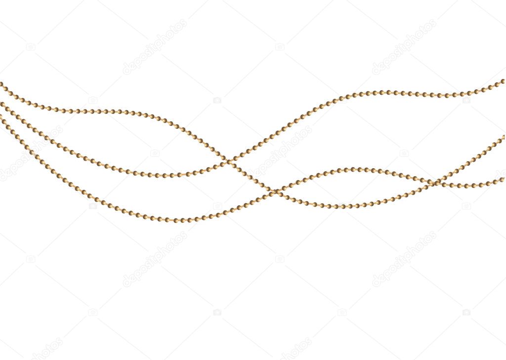 A beautiful chain of Golden color.String beads are realistic insulated. Decorative element of gold bead design.vector illustration.