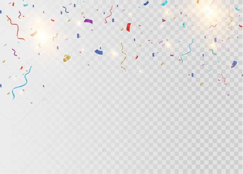 Golden confetti, isolated on cellular background. Festive vector illustration Tiny confetti with ribbon on white background. Festive event and party. Vector yellow.
