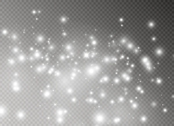 Fehér szikrák és aranyszínű csillag fénylik a különleges optikus hatás. Vektor ragyog-ra átlátszó háttér. Karácsonyi absztrakt — Stock Vector