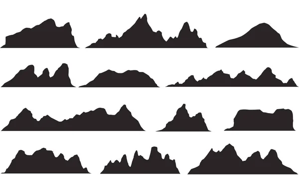 Set von schwarz-weißen Bergsilhouetten. Hintergrund Grenze der felsigen Berge. — Stockvektor