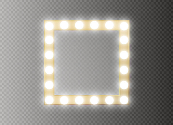 Makeup mirror isolated with gold lights. Vector illustration