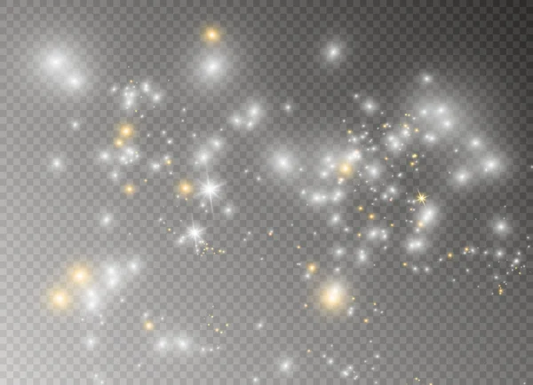 Percikan putih dan bintang emas Berkilauan efek cahaya khusus. Vektor berkilau pada latar belakang transparan. Abstrak Natal - Stok Vektor