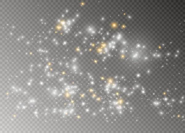 Vonken van witte en gouden sterren glitter speciaal lichteffect. Vector schittert op transparante achtergrond. Christmas abstract — Stockvector