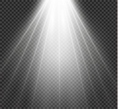 Saydam arka plan üzerinde beyaz parlak ışık patlaması patlama. Vektör çizim ışık efekti dekorasyon Ray. Parlak yıldız. Yarı saydam Parlatıcı güneş, parlak parlama. Merkezi canlı flaş.
