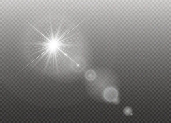 벡터 투명 한 햇빛 특수 렌즈 플레어 빛 효과입니다. 태양 플래시. — 스톡 벡터