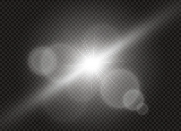 Vektor transparan sinar matahari Efek cahaya pijar lensa khusus. Sun flash . - Stok Vektor