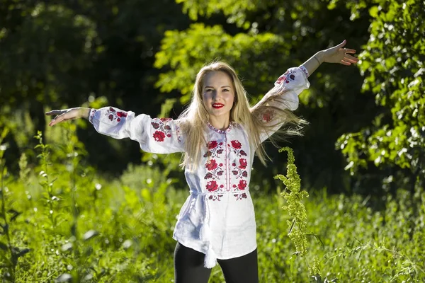 伝統的な vyshyvanka の服を着て美しいウクライナの女性の肖像画 — ストック写真
