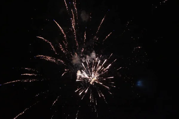 Hermosos Fuegos Artificiales Año Nuevo Adecuado Como Fondo Abstracto — Foto de Stock