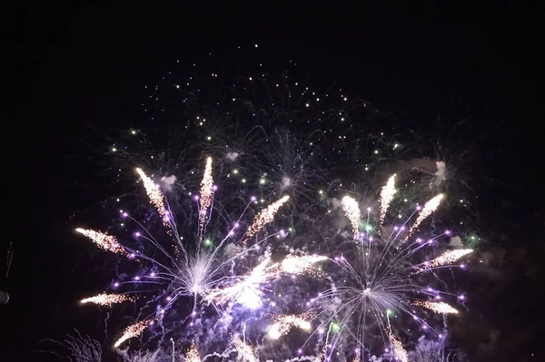 Hermosos Fuegos Artificiales Año Nuevo Adecuado Como Fondo Abstracto —  Fotos de Stock