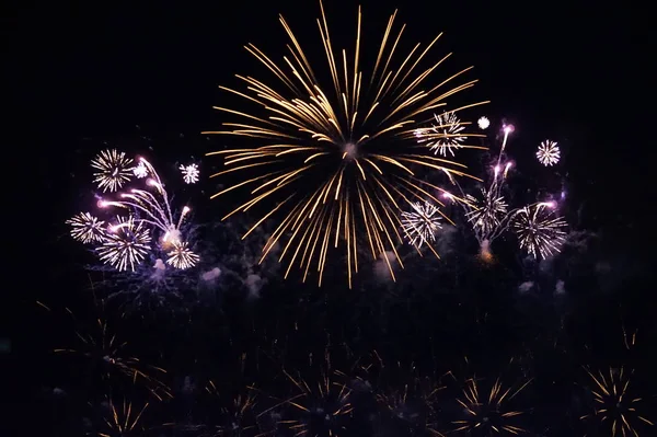 Fogos Artifício Belo Ano Novo Adequados Como Fundo Abstrato — Fotografia de Stock