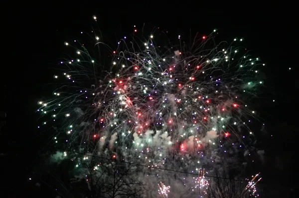 Hermosos Fuegos Artificiales Año Nuevo Adecuado Como Fondo Abstracto —  Fotos de Stock