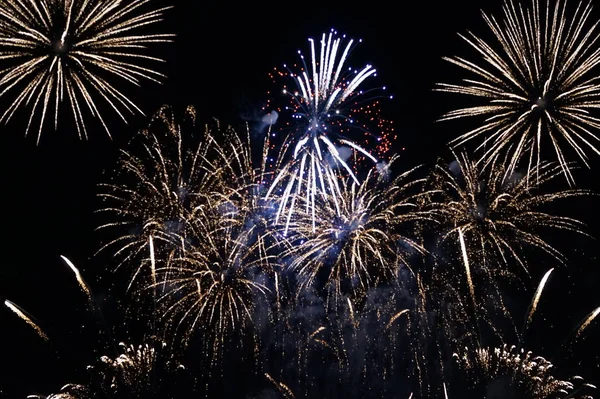 Hermosos Fuegos Artificiales Año Nuevo Adecuado Como Fondo Abstracto — Foto de Stock