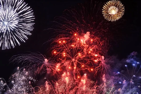 Fogos Artifício Belo Ano Novo Adequados Como Fundo Abstrato — Fotografia de Stock