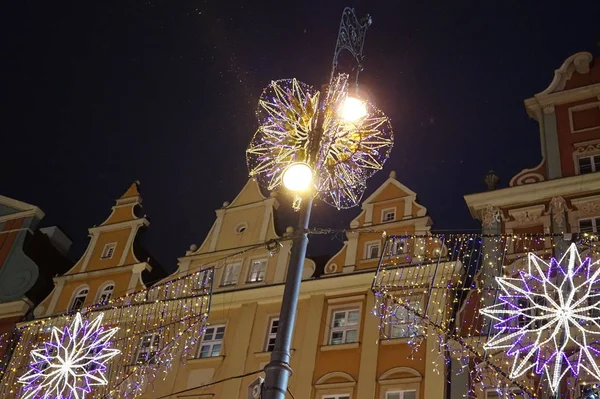 Ruas Natal Cidade Polonesa Wroclaw Convenientes Como Contexto — Fotografia de Stock