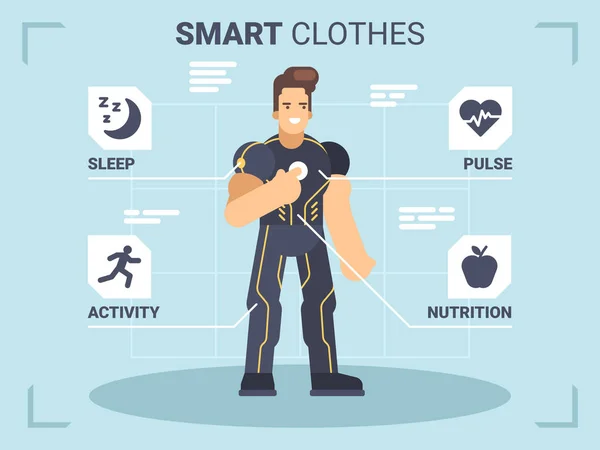 Um rastreador de aparelhos de fitness homem e roupas inteligentes —  Vetores de Stock