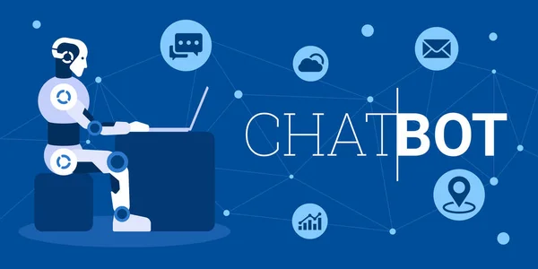 Chat bot utilizando la infografía del ordenador portátil — Archivo Imágenes Vectoriales