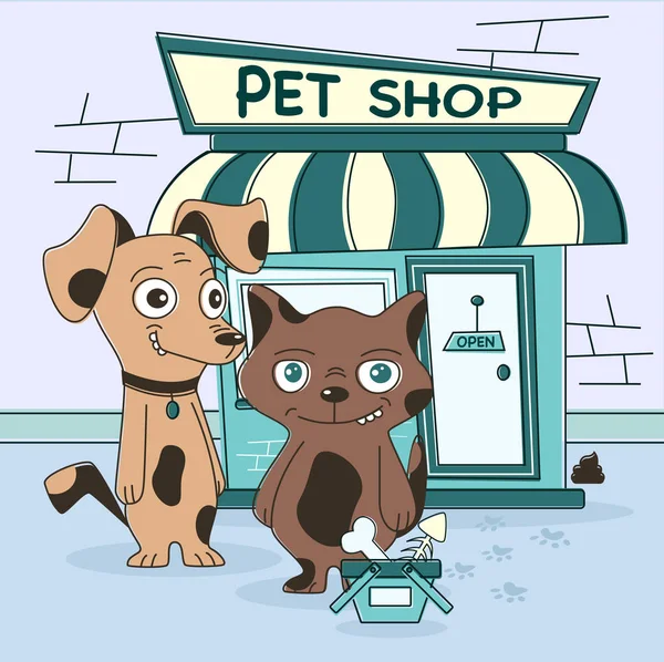 Shopping chat et chien — Image vectorielle