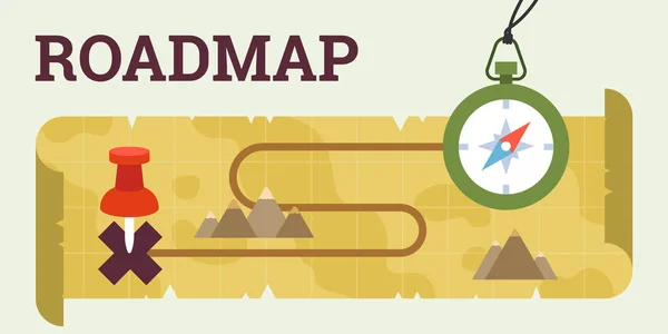 Roteiro com bússola e mapa —  Vetores de Stock