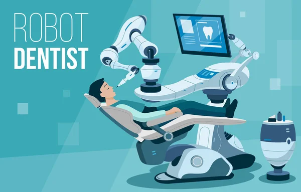 Цветная плоская векторная иллюстрация робота-стоматолога — стоковый вектор