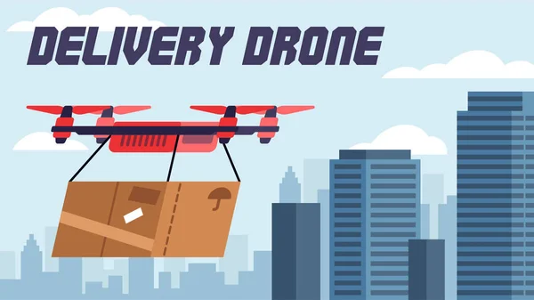 Vektor ilustrasi dari drone pengiriman memberikan paket - Stok Vektor