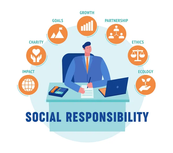 Vector illustration of social responsibility corporate businessman who — Stock Vector
