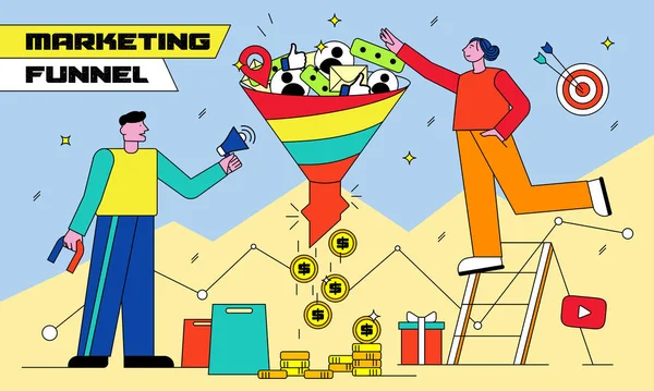 Illustrazione vettoriale di un imbuto di marketing e profitto — Vettoriale Stock