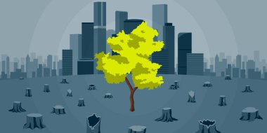 Symbolic vector illustration of deforestation due to expanding cities clipart